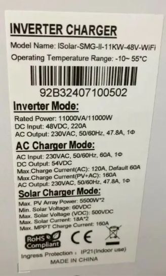 Гибридный инвертор EASUN Power iSolar-SMG-II-11KW 11 кВт, 48В, 2 MPPT 3088374429 фото